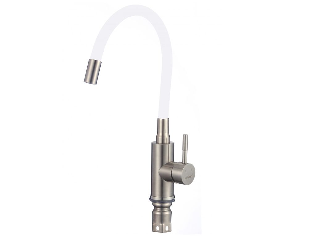 Смеситель Savol SUS6002-02 для кухонной мойки с гибким цветным изливом (Сатин/Белый)
