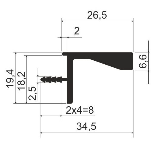KB93 Профиль врезной для верхних баз 4м, Белый матовый (А11) MODUS