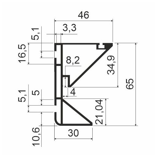 KB70 Профиль горизонтальный 5м, Латунь (А21) MODUS