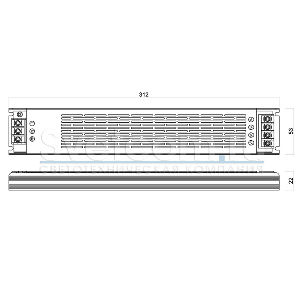 ИП стаб.напр. IP20 д/LED 220/24В, max180Вт, алюм.корп. 312*53*22мм (GLS)