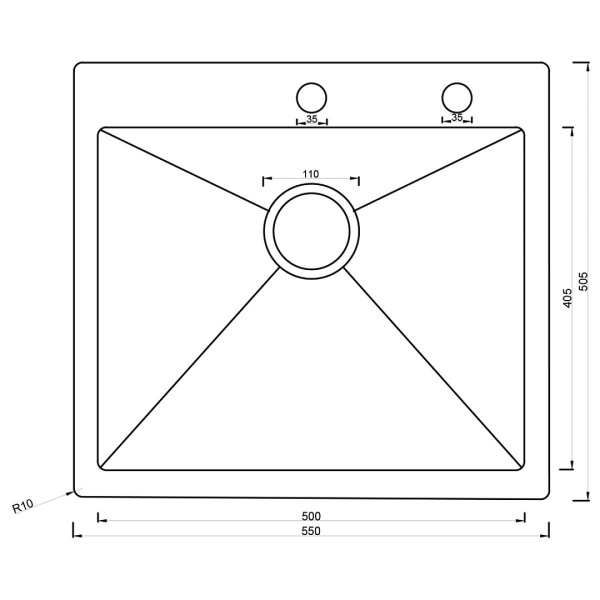Мойка 550*505 мм BLACK PVD NANO арт. 37702 ARONA