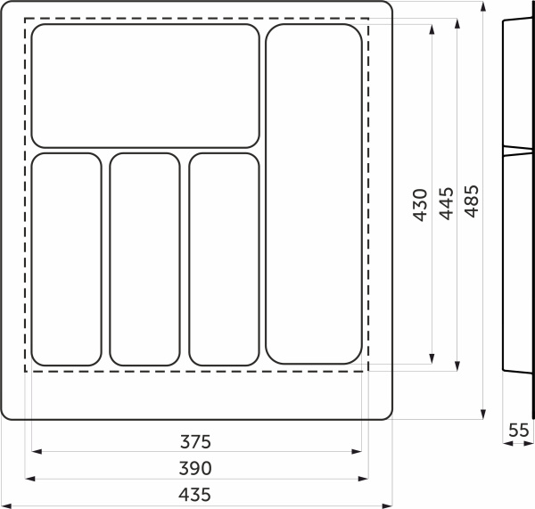 Лоток PIXEL 500мм д/столовых приборов 435*485, пластик, Графит арт. 117239 AKS