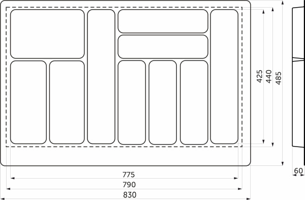 Лоток BASIC 900мм д/столовых приборов 830*485, пластик, Серый арт. 117199 AKS