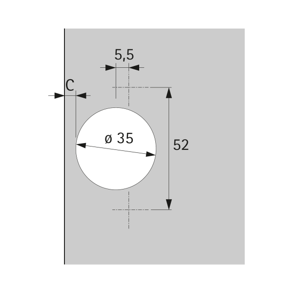 9289590 Петля Veosys, угол 105°, чашка TH42, D35, накладная навеска (В 11,5), нержавеющая сталь