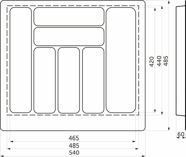 Лоток BASIC 600мм д/столовых приборов 540*485, пластик, Серый арт. 114059 AKS