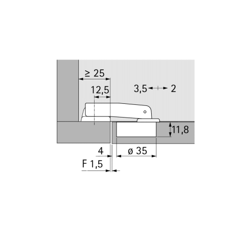 69603 Комплект петли Perfekt 5737, угол корпуса W90, угол 95гр, чашка TH42 D35