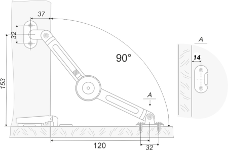 Антресольная петля MK02 угол откр. до 110˚