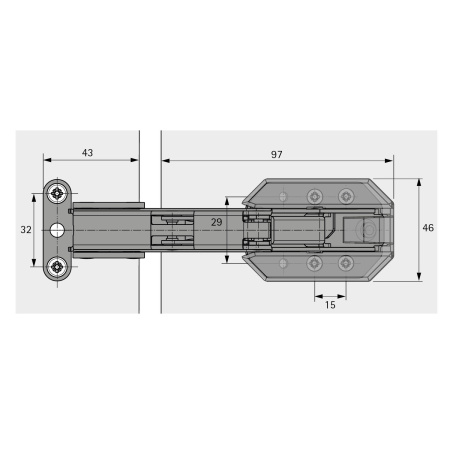 9239784 Петля Kamat для корпусов встраиваемых холодильников, угол 115 гр