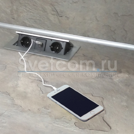 Блок розеток выдв.гориз., розетки 2 EURO+2USB с зарядк.QC.250В max 2700Вт кабель 2м, Бел/Черн. (GLS)
