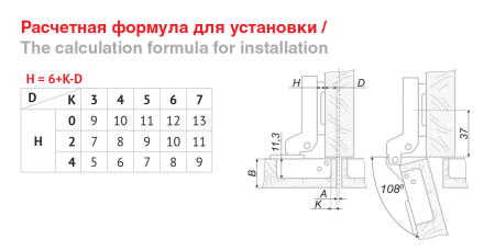 Мебельная петля H102B02/0112 Slide-on, угол откр. 105˚