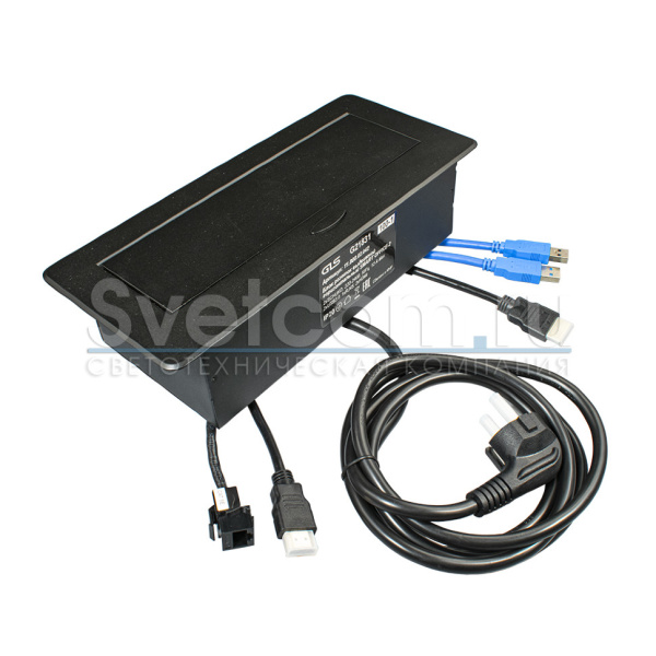 Блок розеток выдв.гориз.SMART OFFICE-2, 2 EU+2 USB3+1 RJ45+2 HDMI каб.2м Черн. (GLS)