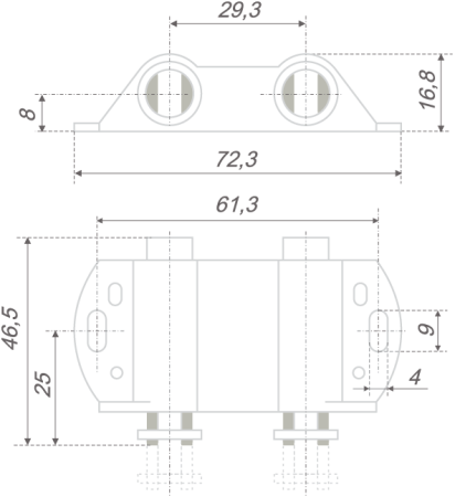 Магнитный держатель MH02/Bl для 2-х стеклянных фасадов (черный)