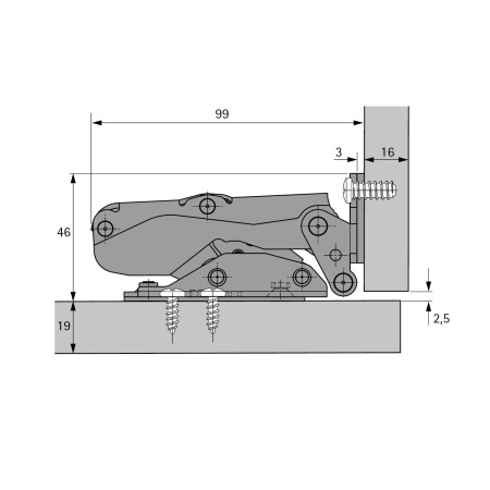 9239784 Петля Kamat для корпусов встраиваемых холодильников, угол 115 гр
