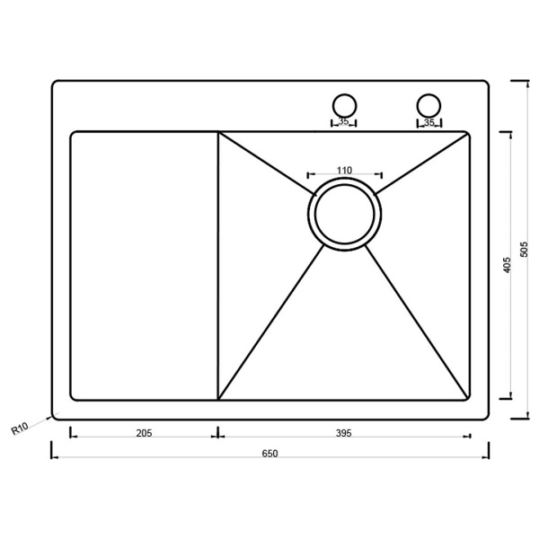 Мойка ARS 650*505 мм R-правая, BLACK PVD NANO арт. 37708 ARONA